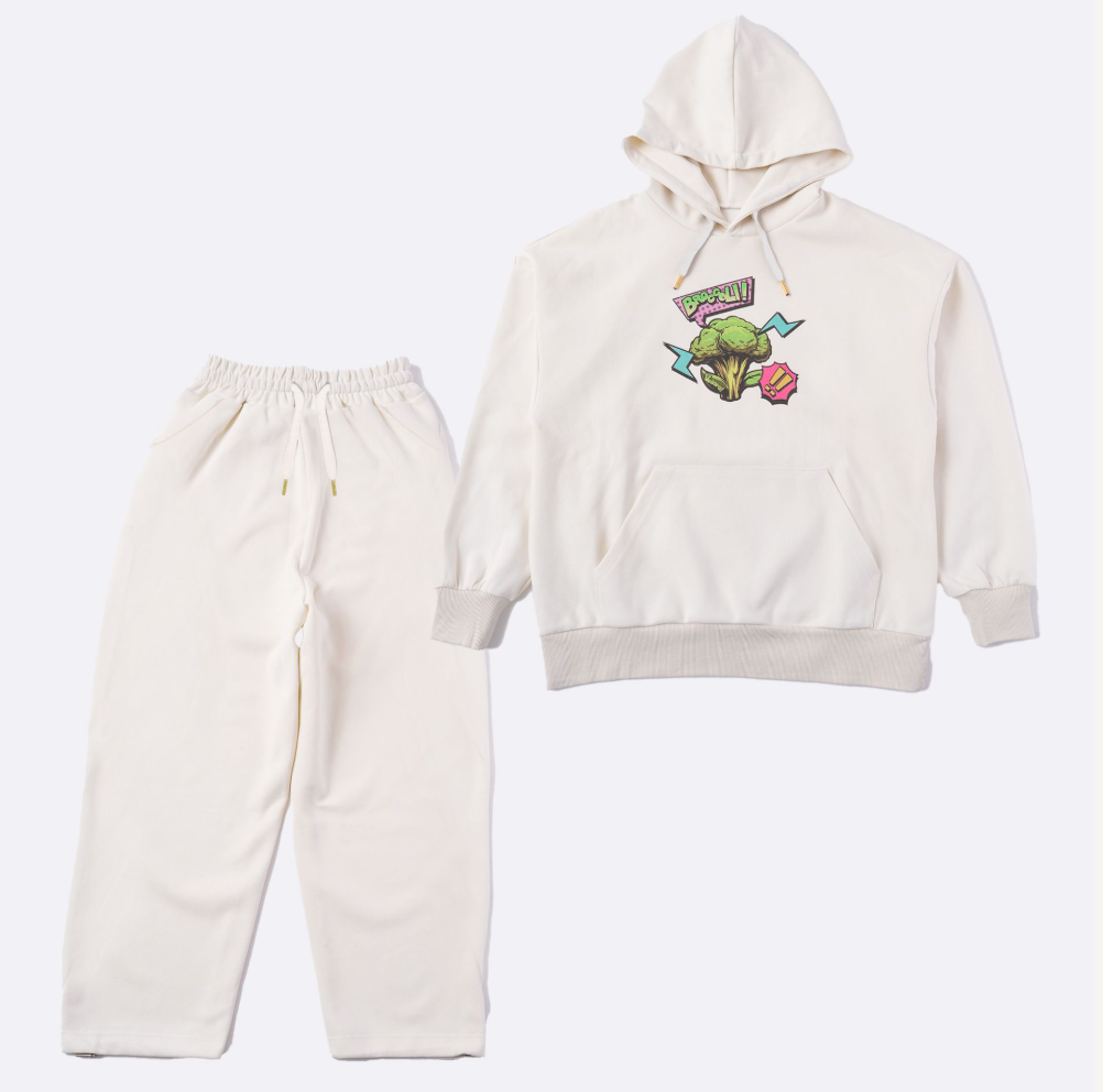 Broccoli Logo Minimal Sweat Set (Hoodie + Pants) White