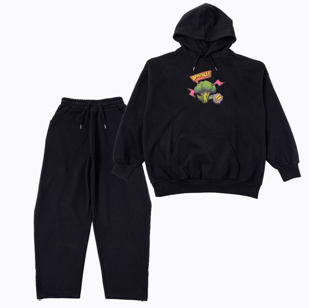 Broccoli Logo Minimal Sweat Set (Hoodie + Pants) Black